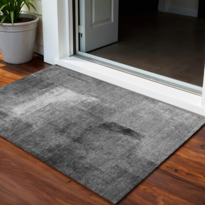 3' X 5' Gray Silver And Charcoal Abstract Washable Indoor Outdoor Area Rug