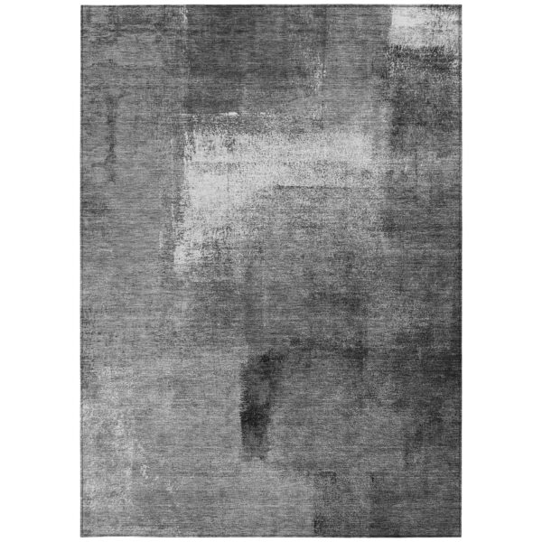 3' X 5' Gray Silver And Charcoal Abstract Washable Indoor Outdoor Area Rug