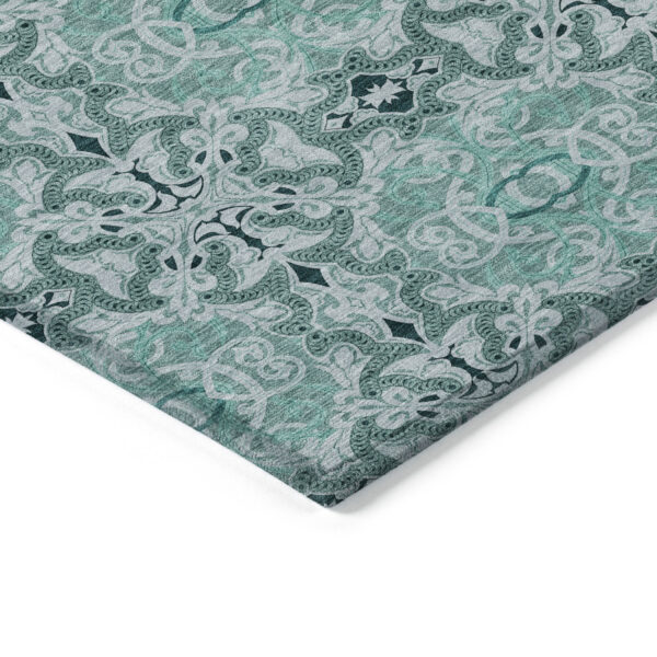 9' X 12' Teal Blue And Aqua Medallion Washable Indoor Outdoor Area Rug