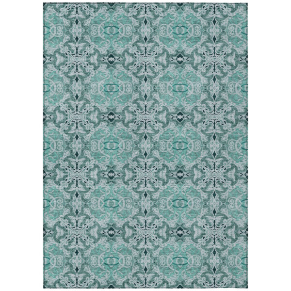 9' X 12' Teal Blue And Aqua Medallion Washable Indoor Outdoor Area Rug