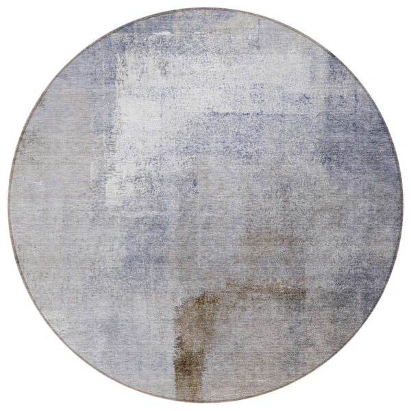 8' Navy Blue And Sky Blue Round Abstract Washable Indoor Outdoor Area Rug