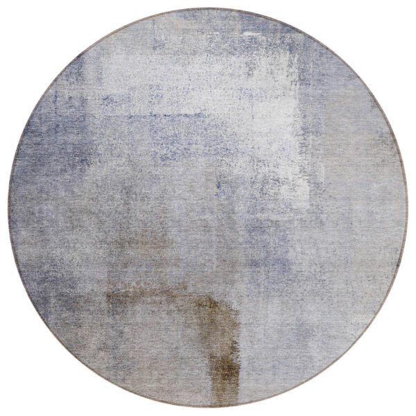 8' Navy Blue And Sky Blue Round Abstract Washable Indoor Outdoor Area Rug