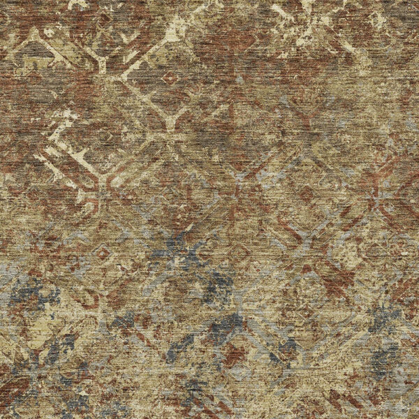 10' X 14' Brown Copper And Gold Geometric Washable Indoor Outdoor Area Rug