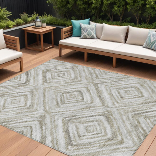 10' X 14' Beige Taupe And Ivory Geometric Washable Indoor Outdoor Area Rug