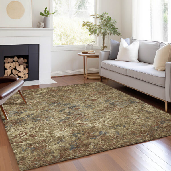 10' X 14' Brown Copper And Gold Geometric Washable Indoor Outdoor Area Rug