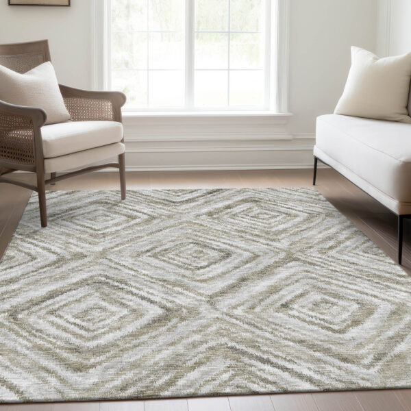 10' X 14' Beige Taupe And Ivory Geometric Washable Indoor Outdoor Area Rug