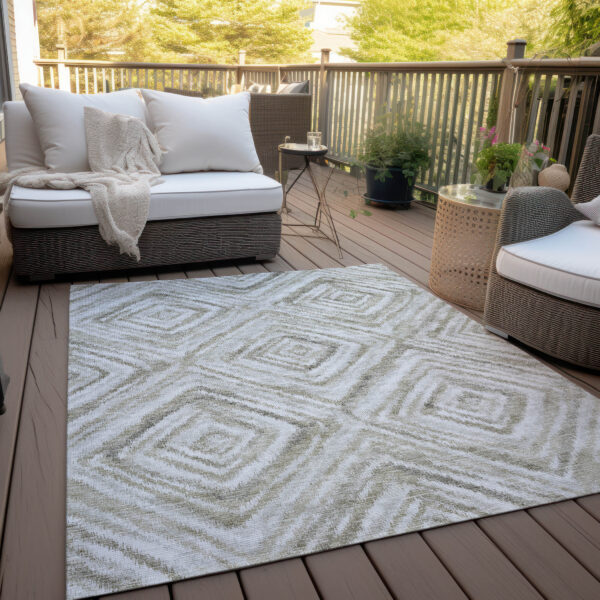 10' X 14' Beige Taupe And Ivory Geometric Washable Indoor Outdoor Area Rug