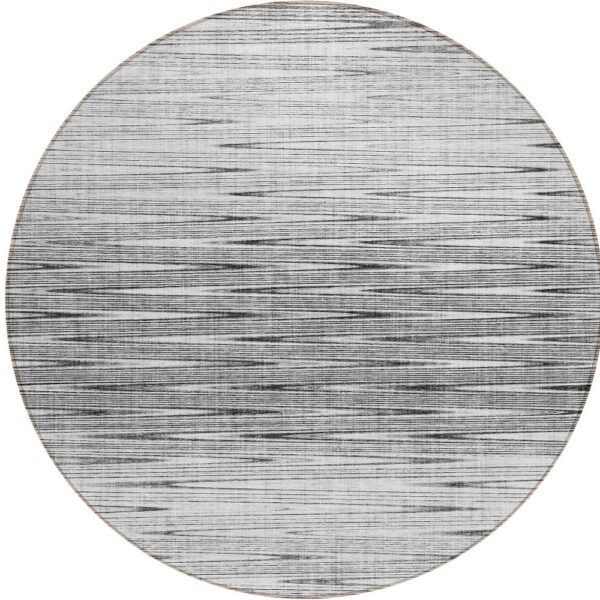 8' Gray And Charcoal Round Abstract Washable Indoor Outdoor Area Rug