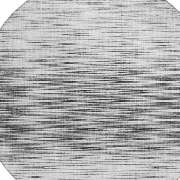 8' Gray And Charcoal Round Abstract Washable Indoor Outdoor Area Rug