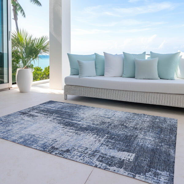 5' X 8' Navy Blue And Sky Blue Abstract Washable Indoor Outdoor Area Rug