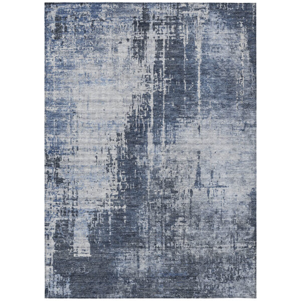 5' X 8' Navy Blue And Sky Blue Abstract Washable Indoor Outdoor Area Rug