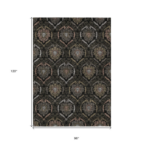8' X 10' Black Gray And Brown Medallion Washable Indoor Outdoor Area Rug