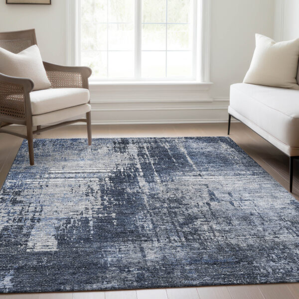 5' X 8' Navy Blue And Sky Blue Abstract Washable Indoor Outdoor Area Rug