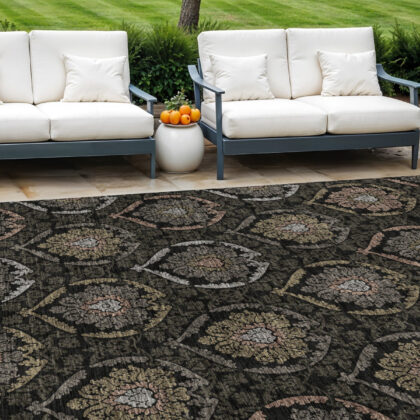 8' X 10' Black Gray And Brown Medallion Washable Indoor Outdoor Area Rug