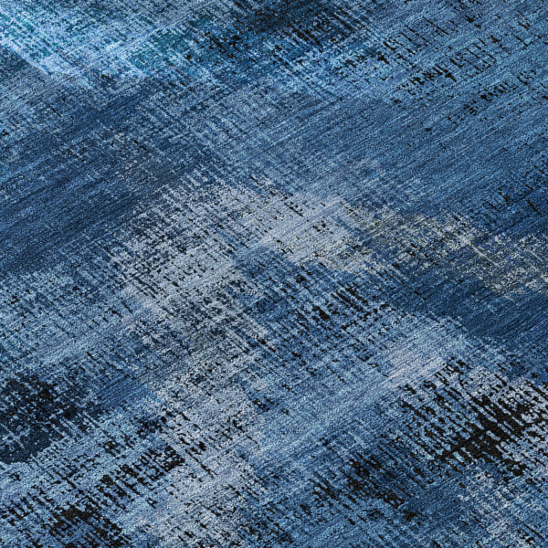 8' Navy Blue And Sky Blue Round Abstract Washable Indoor Outdoor Area Rug
