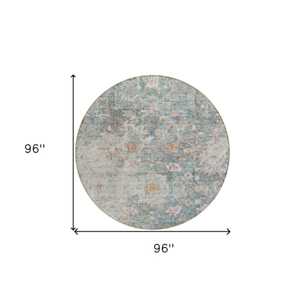 8' Green Blue And Gray Round Oriental Washable Indoor Outdoor Area Rug