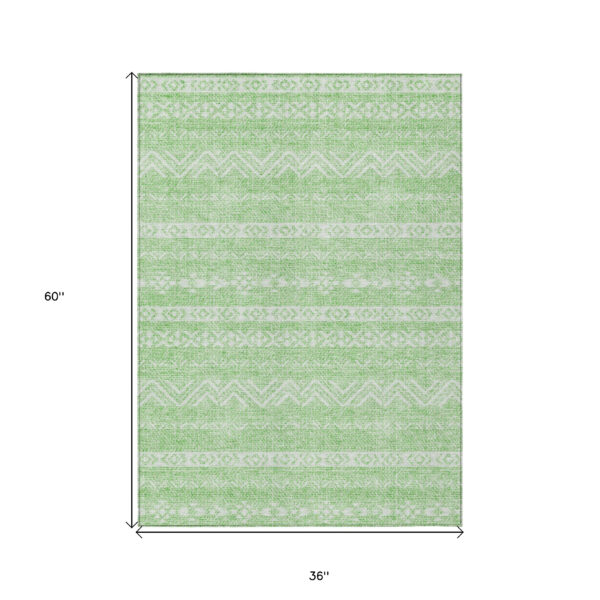 3' X 5' Lime Green And Green Southwestern Washable Indoor Outdoor Area Rug