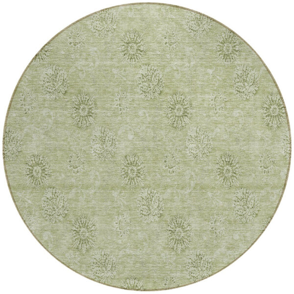 8' Sage And Artichoke Green Round Floral Washable Indoor Outdoor Area Rug