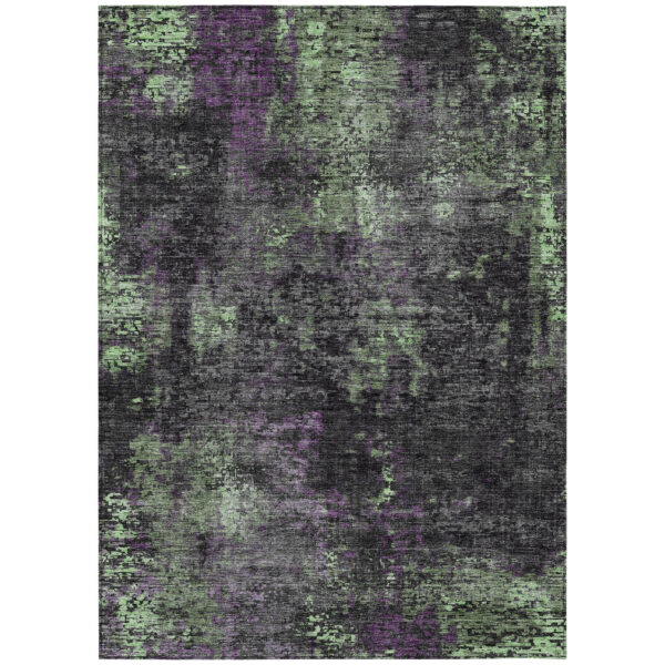 3' X 5' Gray Purple And Charcoal Abstract Washable Indoor Outdoor Area Rug