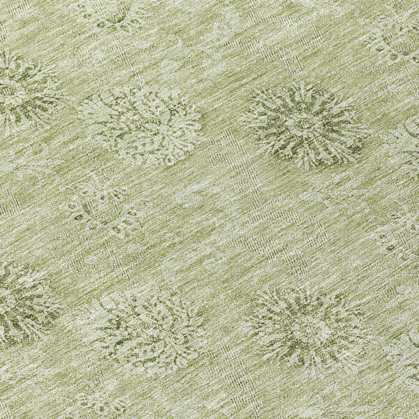 8' Sage And Artichoke Green Round Floral Washable Indoor Outdoor Area Rug