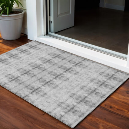 3' X 5' Silver And Gray Geometric Washable Indoor Outdoor Area Rug