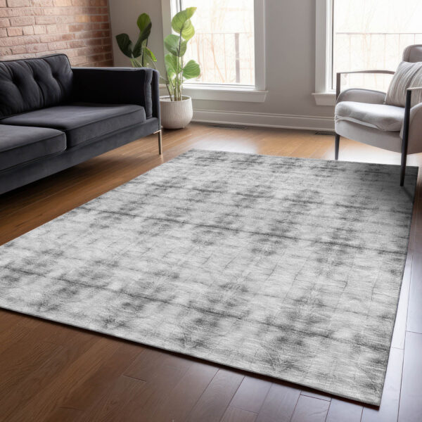 3' X 5' Silver And Gray Geometric Washable Indoor Outdoor Area Rug