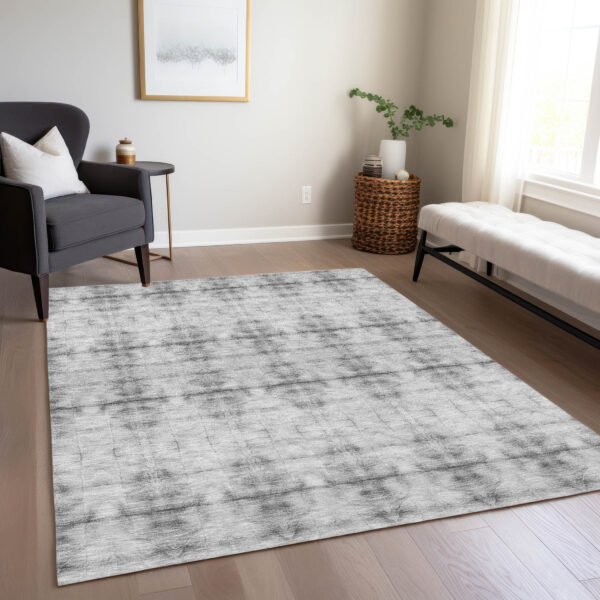 3' X 5' Silver And Gray Geometric Washable Indoor Outdoor Area Rug