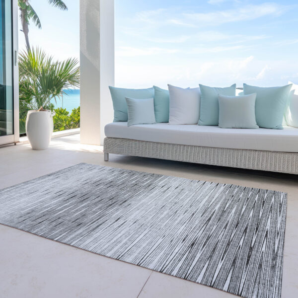 3' X 5' Gray And Charcoal Abstract Washable Indoor Outdoor Area Rug