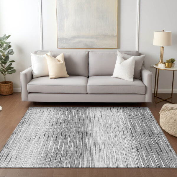 3' X 5' Gray And Charcoal Abstract Washable Indoor Outdoor Area Rug