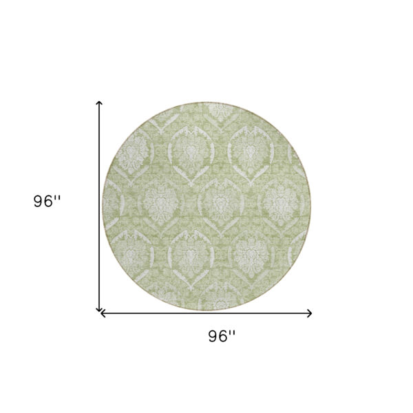 8' Artichoke Green Green And Ivory Round Medallion Washable Indoor Outdoor Area Rug