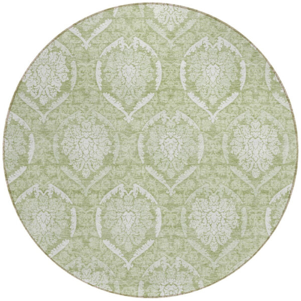 8' Artichoke Green Green And Ivory Round Medallion Washable Indoor Outdoor Area Rug