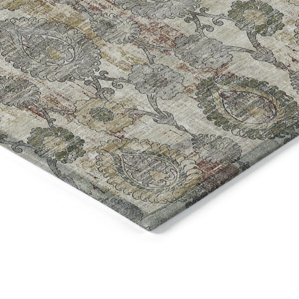 10' X 14' Beige Taupe And Green Damask Washable Indoor Outdoor Area Rug