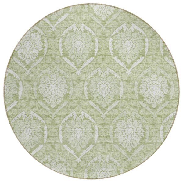 8' Artichoke Green Green And Ivory Round Medallion Washable Indoor Outdoor Area Rug