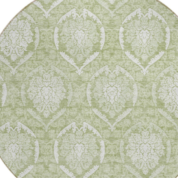 8' Artichoke Green Green And Ivory Round Medallion Washable Indoor Outdoor Area Rug