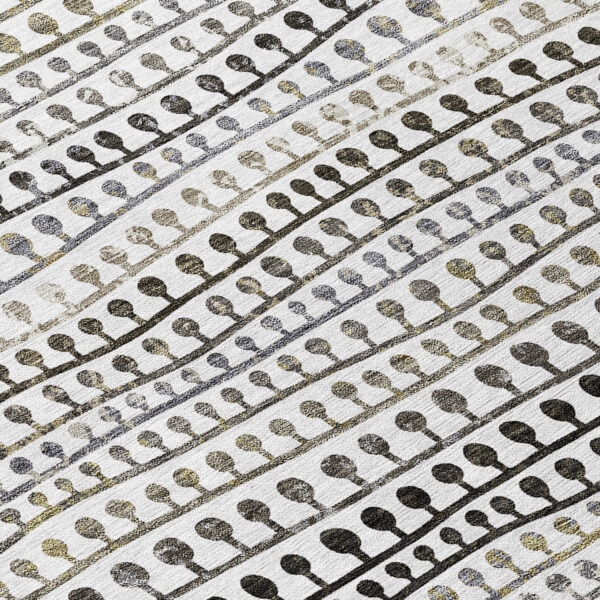 8' Ivory Taupe And Charcoal Round Striped Washable Indoor Outdoor Area Rug