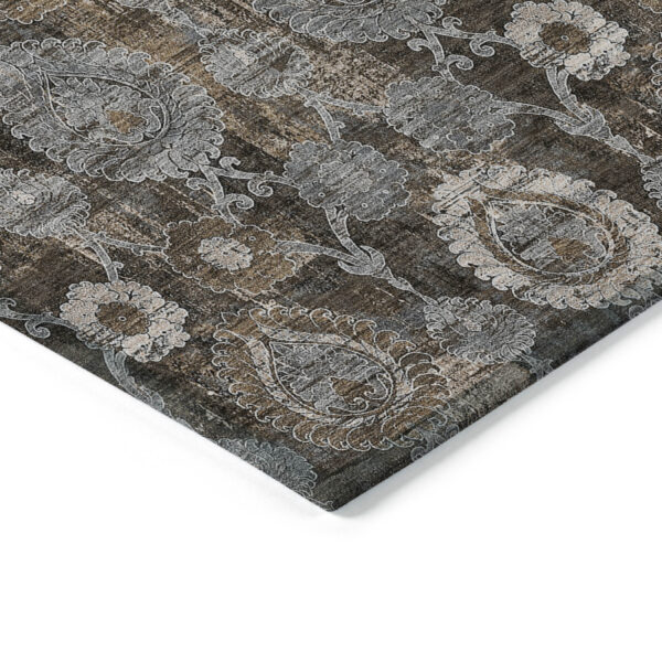 8' X 10' Brown And Beige Damask Washable Indoor Outdoor Area Rug