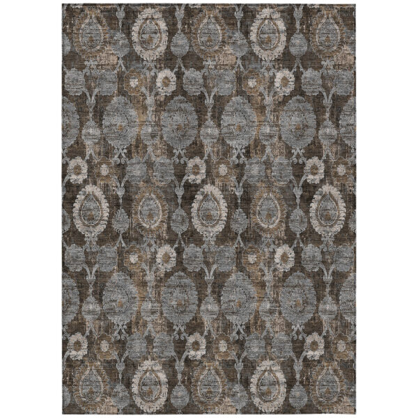 8' X 10' Brown And Beige Damask Washable Indoor Outdoor Area Rug