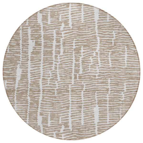 8' Brown And Ivory Round Abstract Washable Indoor Outdoor Area Rug