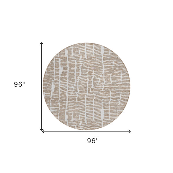 8' Brown And Ivory Round Abstract Washable Indoor Outdoor Area Rug