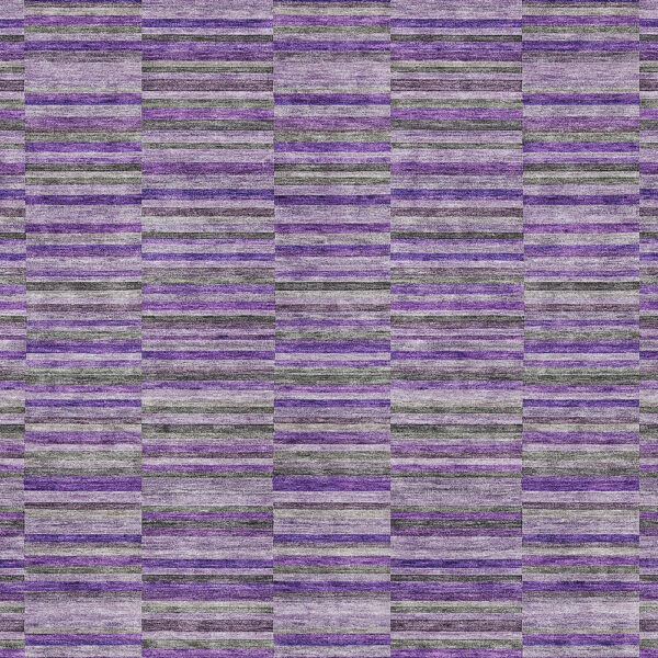 8' X 10' Purple And Lavender Striped Washable Indoor Outdoor Area Rug