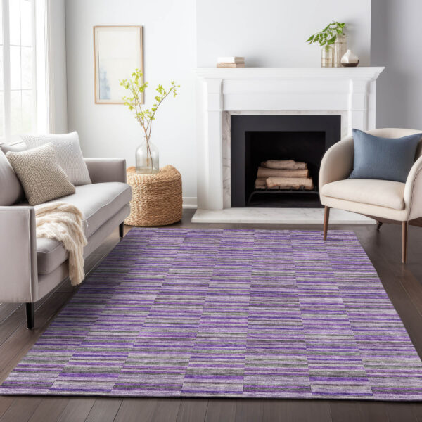 8' X 10' Purple And Lavender Striped Washable Indoor Outdoor Area Rug