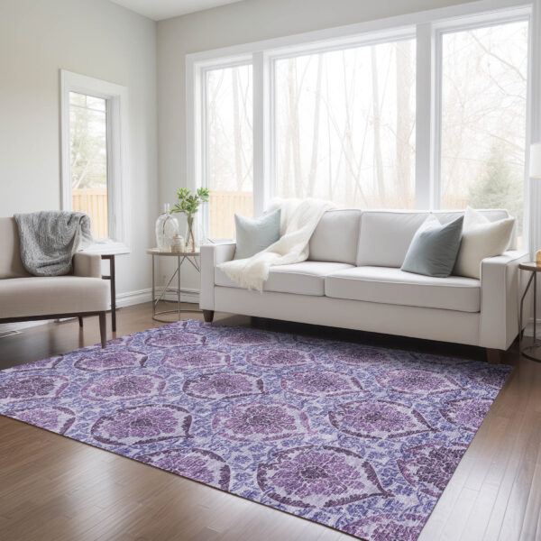 3' X 5' Eggplant Purple And Silver Medallion Washable Indoor Outdoor Area Rug