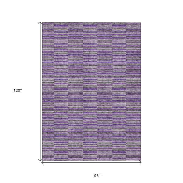 8' X 10' Purple And Lavender Striped Washable Indoor Outdoor Area Rug