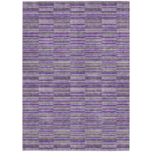 8' X 10' Purple And Lavender Striped Washable Indoor Outdoor Area Rug