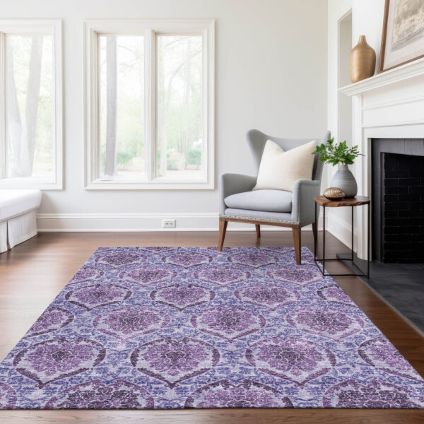 3' X 5' Eggplant Purple And Silver Medallion Washable Indoor Outdoor Area Rug