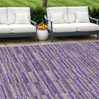 8' X 10' Purple And Lavender Striped Washable Indoor Outdoor Area Rug