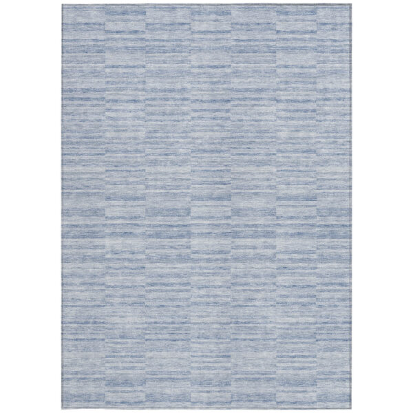 5' X 8' Sky Blue And Denim Blue Striped Washable Indoor Outdoor Area Rug