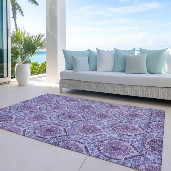 3' X 5' Eggplant Purple And Silver Medallion Washable Indoor Outdoor Area Rug