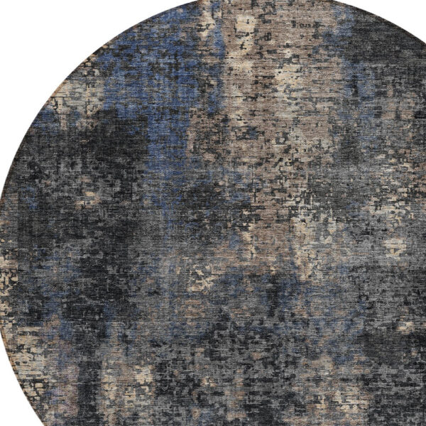 8' Charcoal Gray And Silver Round Abstract Washable Indoor Outdoor Area Rug