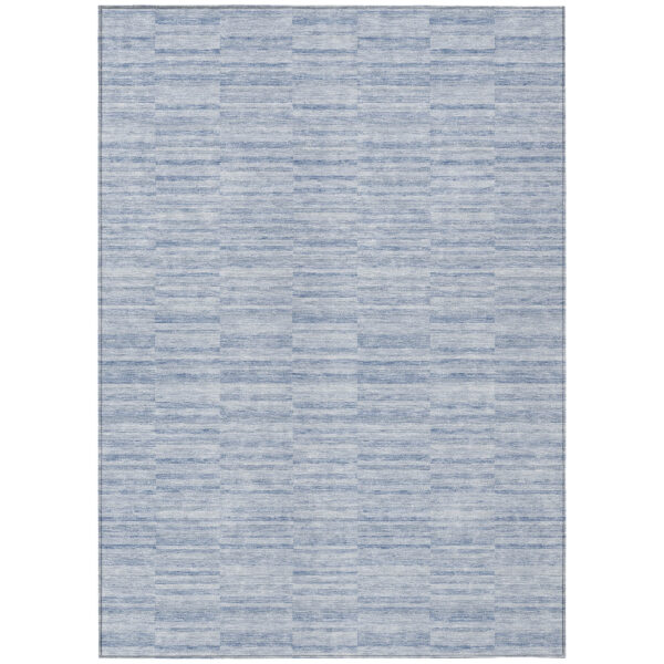 5' X 8' Sky Blue And Denim Blue Striped Washable Indoor Outdoor Area Rug